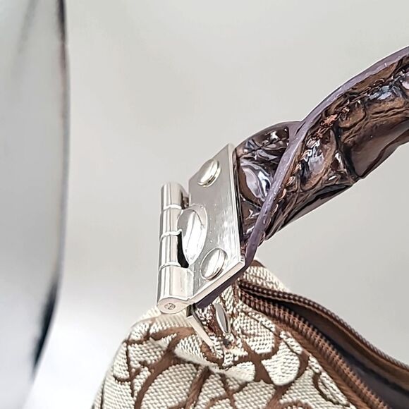 New York & Company Tan & Brown Canvas Handbag with Embossed Patent Trim - Picture 4 of 10